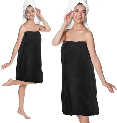 Vista 9 de Tigeen 2 Pcs Towel Wrap for Women Lightweight Spa Robe with Adjustable Closure Elastic Top Soft Bathrobe Spa Wrap
