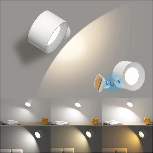 Vista 10 de AKSDA Luces de Lectura LED, Apliques de Pared Montados con 3 Temperaturas de Color y 3 Niveles de Brillo, Control Táctil Operado por Batería