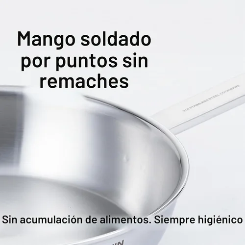 Vista 5 de Sartén de Acero Inoxidable 316 de 8.6 Pulgadas, Sartén Saltear de Acero Inoxidable de 5 Capas, Sartén Profunda, Compatible con Inducción, Apta