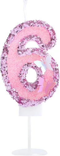 Vista 10 de Decoración de vela 3D con diseño de mariposa rosa número 10