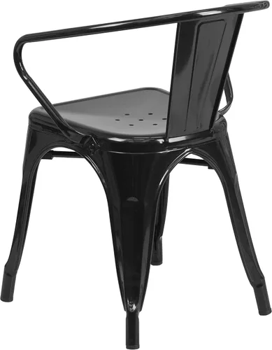 Vista 5 de Flash Furniture silla de metal con apoyabrazos, Metal, Negro