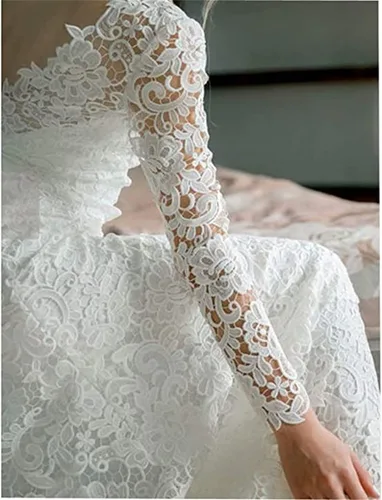 Vista 4 de MASHENGYUE Vestidos de novia de sirena de encaje vintage para mujer, vestidos de novia de manga larga, vestidos de novia
