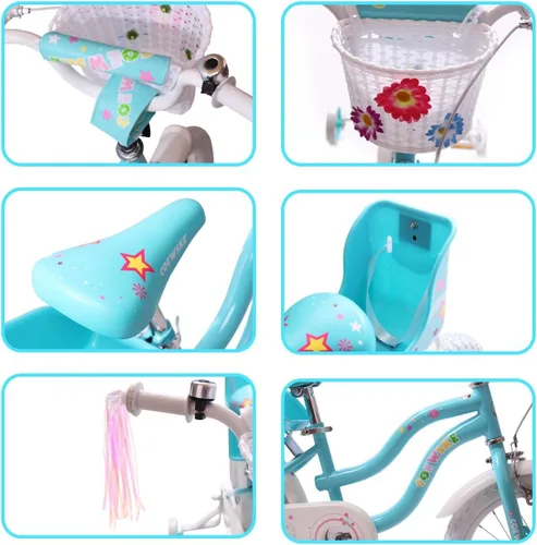 Vista 3 de Bicicleta infantil con marco de acero, estilo pequeña princesa, 12-14-16-18-20 pulgadas, con rueda de entrenamiento