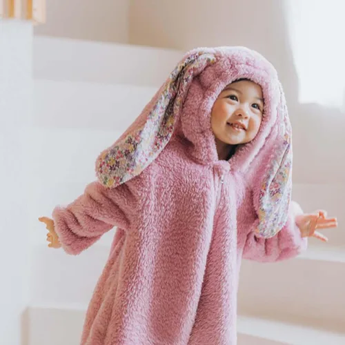 Vista 4 de Disfraz de conejo de Pascua para bebé, sudadera con capucha y cremallera de forro polar para niños pequeños, traje cálido