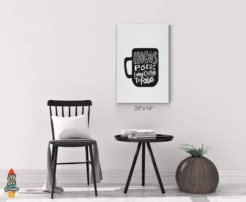Vista 3 de HB Art Design Hocus Pocus I Need Coffee to Focus Black and White Mug Canvas Print Wall Art Coffee Bar Decor Coffee Signs Kitchen Wall Decor Dining