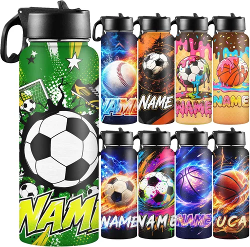 Vista 21 de Botellas de agua personalizadas para niñas, de acero inoxidable con aislamiento de doble pared con pajita, botella de agua de color degradado