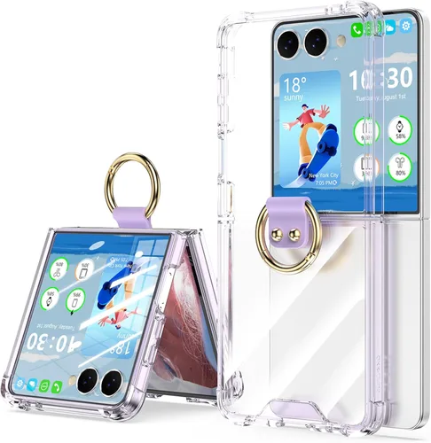 Vista 9 de Funda transparente para Samsung Galaxy Z Flip 6 con anillo, anticaídas a prueba de golpes para Z Flip 6 5G 2024