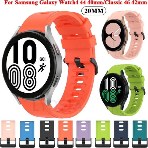 Vista 2 de SKM Correa de muñeca de 0.787 in para Samsung Galaxy Watch 4 Classic 46 1.654 in reloj inteligente Active 2 pulsera reloj 4 44 1.575 in correa