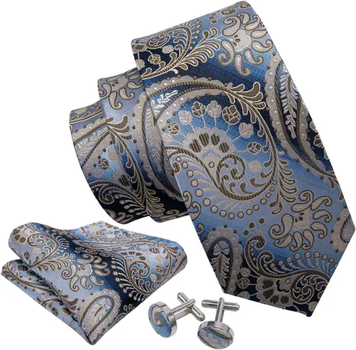 Vista 2 de Barry.Wang Conjunto de moda de corbata de cachemira, gemelos y corbatas para hombre, tejido de seda