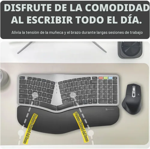 Vista 4 de X9 Combo ergonómico de teclado y mouse inalámbricos: teclado Ergo Split con reposamuñecas y mouse, 2.4G y Bluetooth, teclado ergonómico y mouse