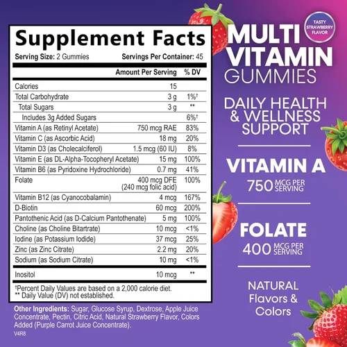 Vista 2 de Gomitas multivitamínicas para adultos – Gomitas multivitamínicas diarias para adultos con vitaminas A, C, D, B12 para mujeres y hombres, suplemento