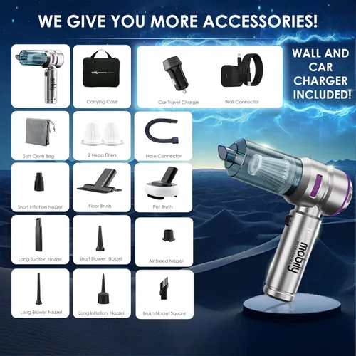 Vista 2 de Aspiradora inalámbrica de mano 4 en 1, soplador de aire de alta potencia de 84000 RPM, inflador y mini aspiradora de automóvil para el hogar
