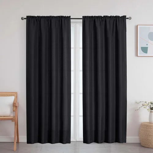 Vista 42 de Cortinas de lino para dormitorio y sala de estar de 96 pulgadas de largo, juego de 2 paneles, con bolsillo para cortinero, filtrado de luz, textura