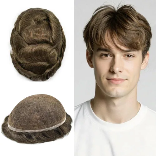 Vista 111 de PUNRU HAIR Completo Swiss Lace Toupee para hombres Sistema de cabello humano real Sistema de reemplazo de cabello humano para hombre Toupee