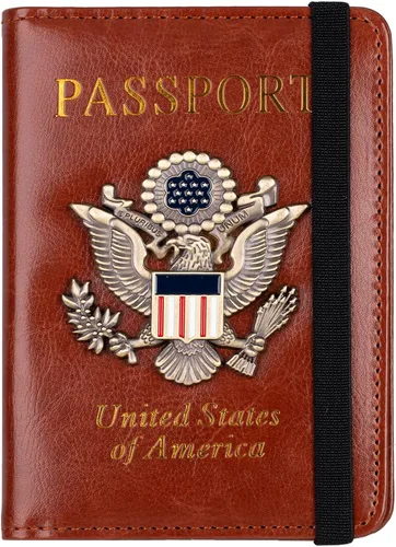Vista 8 de TOURSUIT Combo de pasaporte y tarjeta de vacunación con bloqueo RFID, estuche protector para documentos de viaje, organizador de pasaporte de cuero