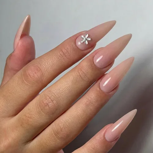 Vista 29 de SINHOT - Juego de 24 uñas postizas a presión extralargas, con forma de almendra, acrílicas, con pegamento, de cobertura completa, con diseños