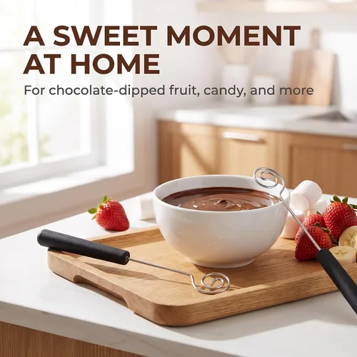 Vista 3 de Juego de herramientas de inmersión de chocolate con caramelo negro, tenedor de inmersión de chocolate, suministros para hornear, fondue de acero