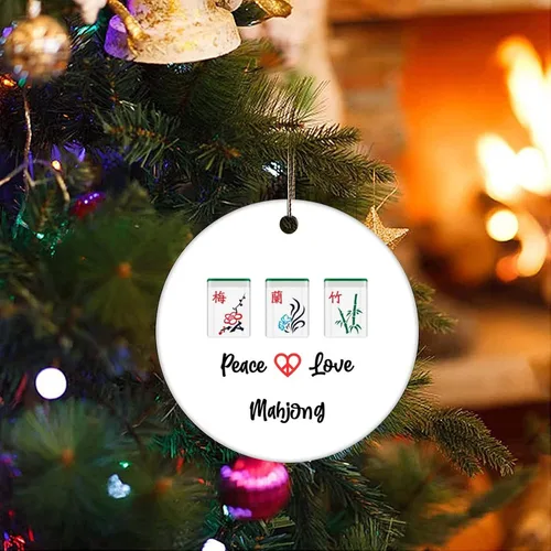 Vista 3 de Adornos de recuerdo de Navidad, adornos chinos de paz, amor, mahjong, adornos de cerámica, regalos de Mahjong, adornos colgantes para árbol
