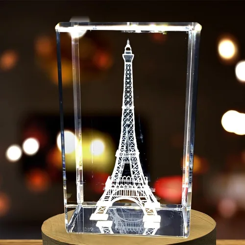 Vista 3 de Recuerdo de cristal grabado en 3D de la Torre Eiffel (grande)