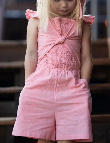 Vista 2 de Mono para niña con volantes, sin mangas, lindo lazo fruncido, pantalones cortos de una pieza, trajes de verano de 3 a 12 años