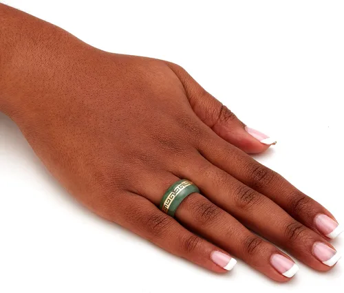 Vista 4 de Llavero griego de jade verde genuino redondo de oro amarillo de 14 quilates