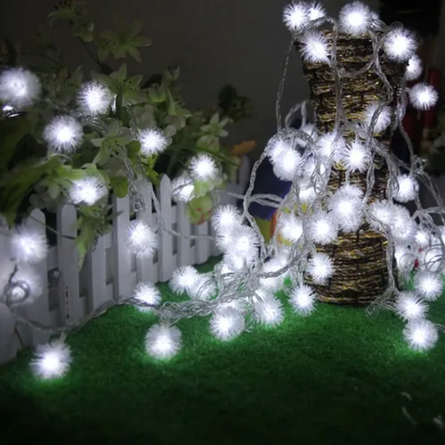 Vista 7 de Guirnalda de 100 luces LED de bolas de nieve peludas con control remoto de diente de león para vacaciones, bodas, decoración de fiestas