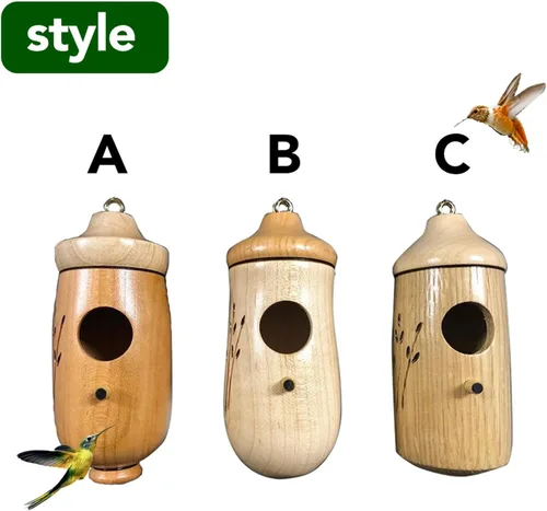 Vista 5 de Casa de colibrí de madera natural, 3 paquetes, casas de colibrí colgantes para exteriores, regalos de jardinería, decoración del hogar