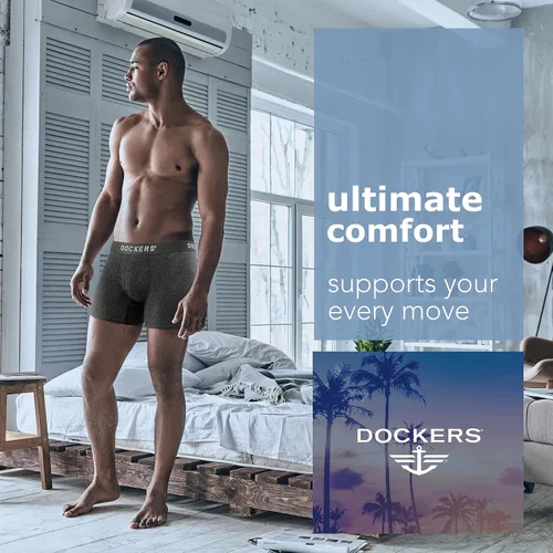 Vista 3 de Dockers Calzoncillos tipo bóxer elásticos de algodón para hombre, paquete de 4