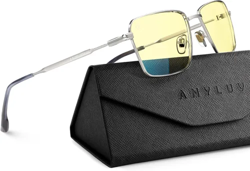 Vista 12 de ANYLUV Rectangle Blue Light Glasses, Classic Business Style Computer Glasses, Lightweight Metal Eyeglasses for Anti Eyestrain