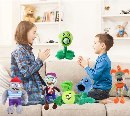 Vista 5 de Juego de 6 plantas y zombis de peluche de plantas y zombis, juguete Bonk Choy, 1 2 peluches suaves de peluche de muñeco pirata, muñeco de bufón