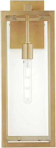 Vista 5 de John Timberland Titan - Juego de 2 lámparas de pared modernas para exteriores, marco rectangular dorado suave de 20 1/4 pulgadas, paneles de vidrio