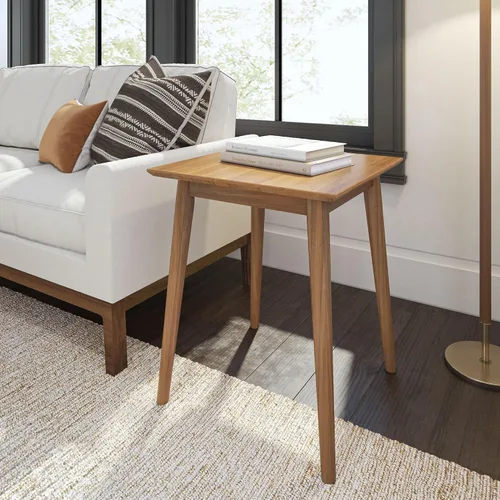 Vista 20 de Plank+Beam Mesa auxiliar de madera con almacenamiento, mesas auxiliares modernas de mediados de siglo para sala de estar, mesita de noche pequeña
