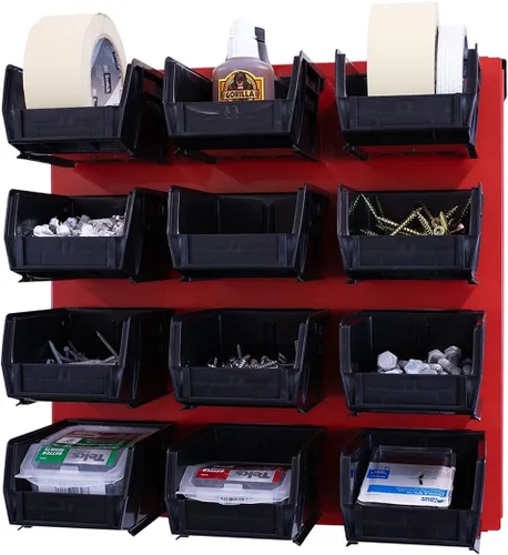 Vista 4 de OmniWall Sistema de almacenamiento de contenedores: sistema de organización de herramientas de garaje de metal montado en la pared de 16 x 16 Negro