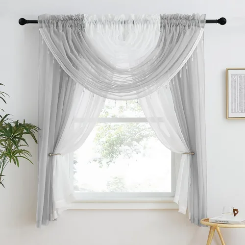 Vista 16 de NICETOWN Juego de 4 cortinas transparentes con cenefa adjunta con cuentas, cortinas de cascada para sala de estar, guardería de bebé, decoración