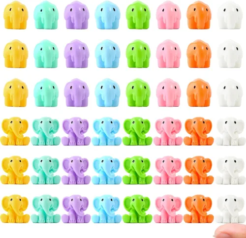 Vista 6 de 48 figuras de elefante pequeño, 8 colores, figuras de animales en miniatura, pequeños elefantes de resina para ocultar para paisaje, jardín