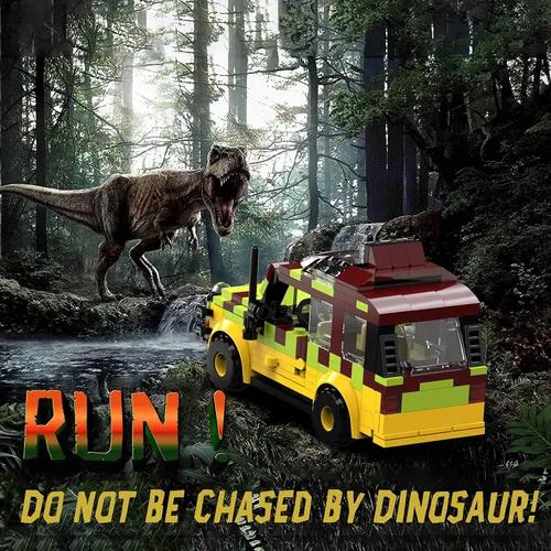 Vista 5 de Tenhorses Jurassic - Juego de construcción de autos de dinosaurio World Off-Road de película jurásica, juguetes de ladrillo (309 piezas), regalos