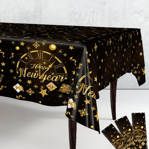 Vista 8 de KatchOn, Mantel de Feliz Año Nuevo – 108 x 54 pulgadas, paquete de 3 Decoraciones de Feliz Año Nuevo 2026 Mantel de Feliz Año Nuevo 2026