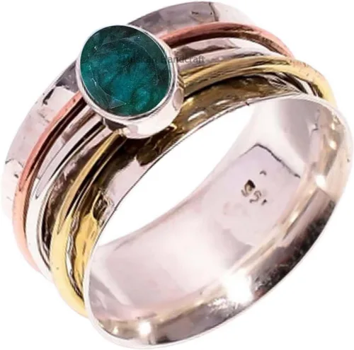 Vista 21 de Anillo giratorio hecho a mano de plata de ley 925 / anillo giratorio martillado / anillo giratorio de 3 tonos/anillo de banda bohemio/anillo