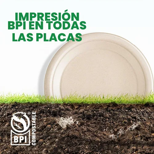 Vista 7 de 125 unidades de platos de papel compostables, platos desechables resistentes de 6 pulgadas por bagazo biodegradable, platos de postre a granel