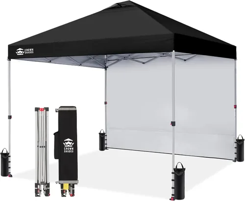 Vista 29 de CROWN SHADES Toldo desplegable de 8 x 8 con 1 pared lateral, tienda de campaña para playa, beige
