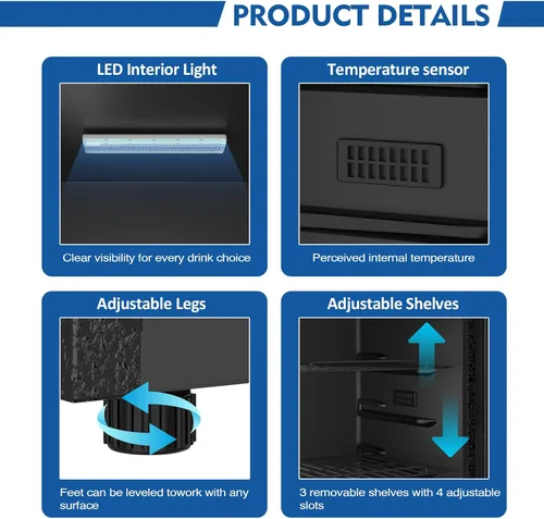 Vista 5 de Refrigerador de bebidas, mini refrigerador de 3.2 pies cúbicos con puerta de vidrio, control de temperatura digital ajustable para refrescos