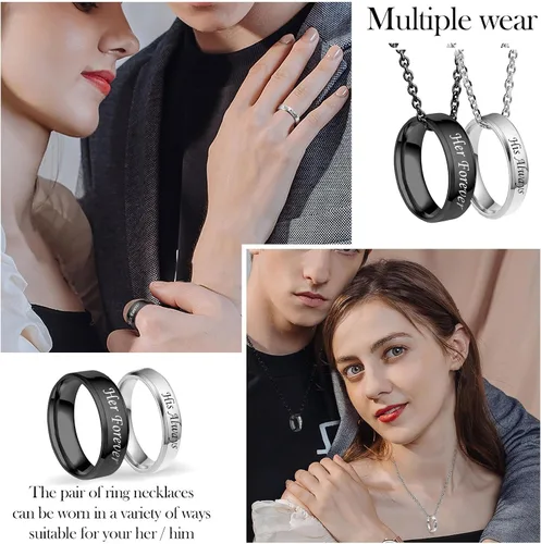 Vista 5 de MJartoria Collares a juego para parejas, para él y ella, con colgante de anillo grabado, aniversario, día de San Valentín, regalos para novios