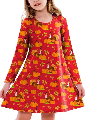 Vista 23 de Deerose Vestido de manga larga para niñas del día de San Patricio Mardi Gras, de 3 a 14 años Navidad café