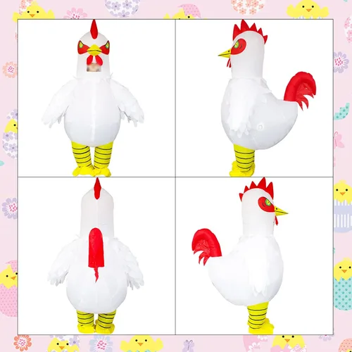 Vista 5 de ZIZWO Disfraz inflable de pollo para adultos, divertidos disfraces de Halloween de pollo inflable para hombres y mujeres, fiesta de cosplay