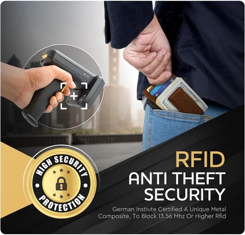 Vista 33 de Billetera de cuero con clip para dinero, bolsillo frontal delgado, bloqueo RFID con imán súper fuerte