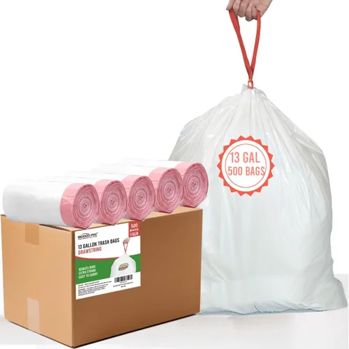 Vista 17 de BEIDOU-PAC Bolsas de basura de 2.6 galones con cordón, 100 unidades, bolsas de basura de rollo múltiple, pequeñas bolsas de basura de cocina, sin