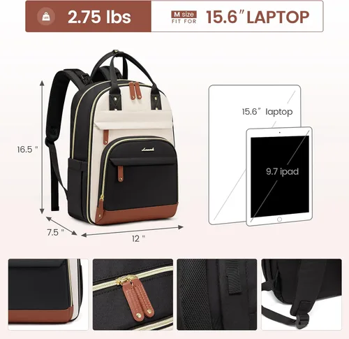 Vista 6 de LOVEVOOK mochila para pañales de gran capacidad, Beige Marrón Negro, Classic