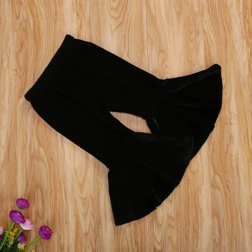 Vista 6 de GOOCHEER Pantalones de mezclilla rasgados con volantes y parte inferior acampanada, pantalones de mezclilla rasgados para niños pequeños
