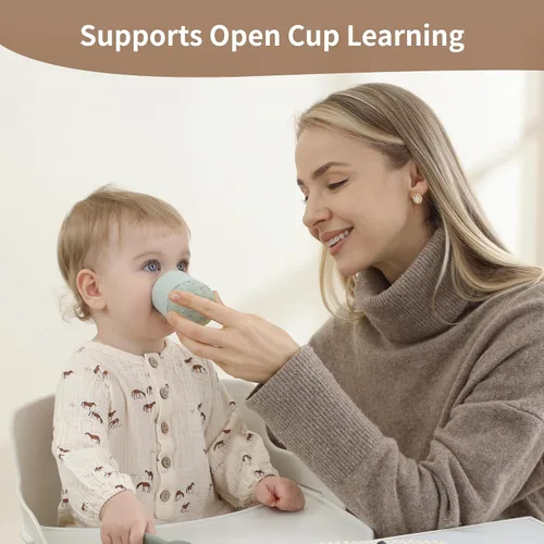 Vista 6 de Moonkie Vasos pequeños para bebés Taza abierta de silicona para bebés + taza para bebés Juego de tazas de entrenamiento para bebés de 4 meses