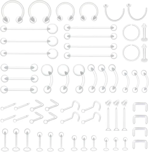 Vista 8 de Kit de 46 a 60 piezas de retenedores transparentes para nariz, tabique, ceja, labio, labio, lengua, vientre, pezón, tragus, cartílago, anillos